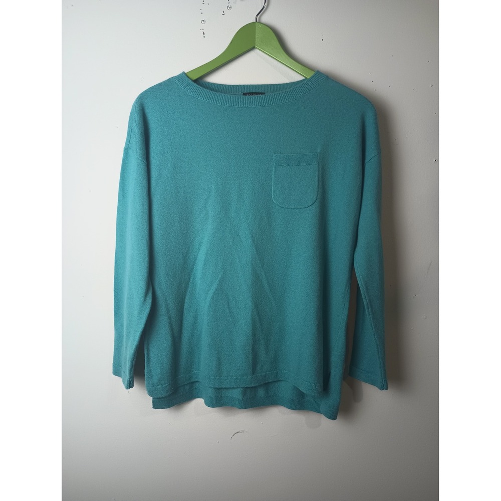 Talbots Petites Teal Blue Lambswool Blend Crew Neck Pocket Sweater MP